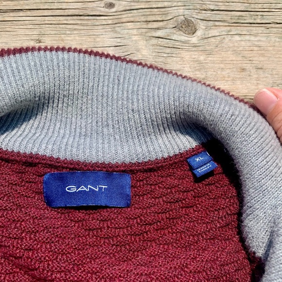 GANT Men’s Textured Full-Zip Sweater Jacket XL Burgundy - Picture 7 of 7